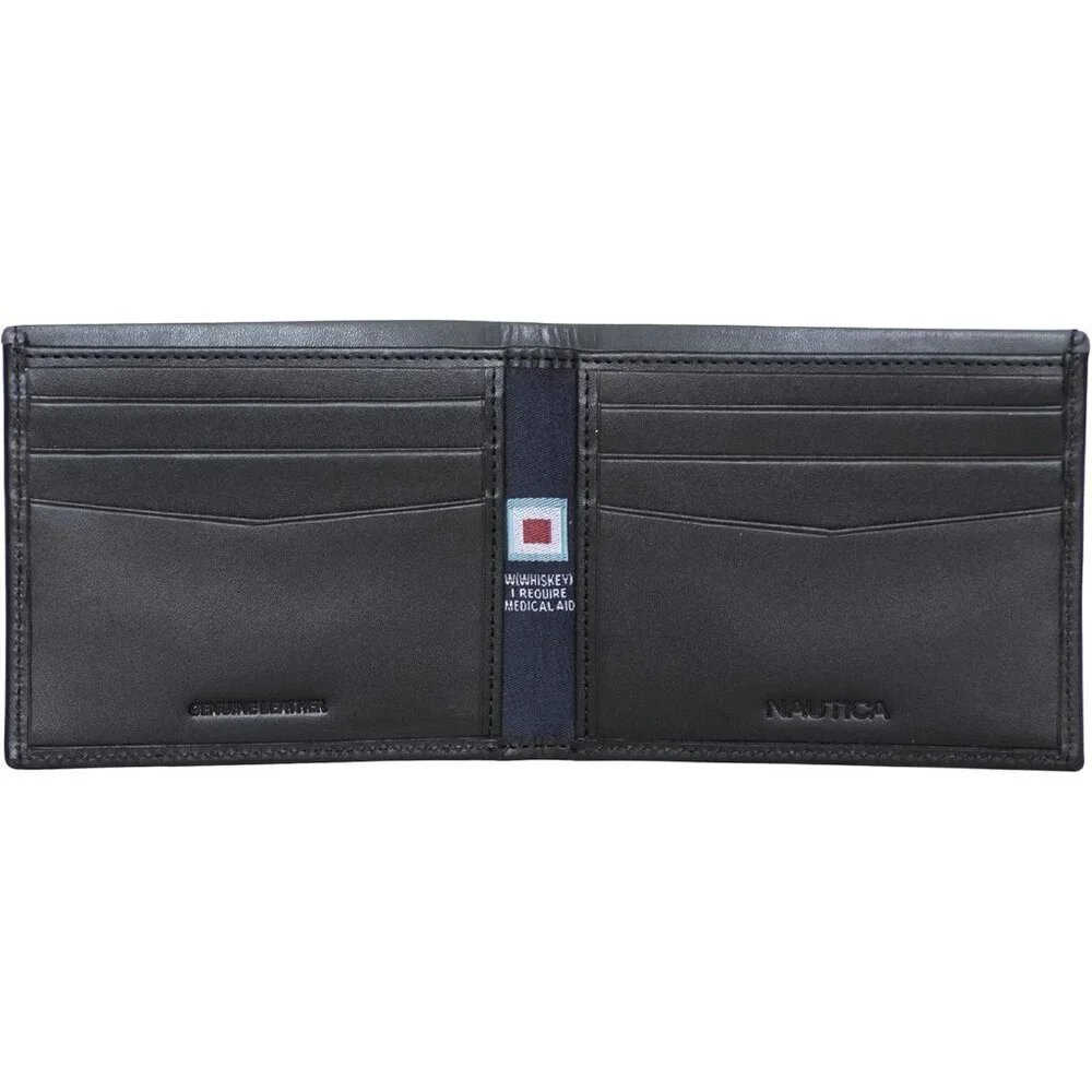 Men's Black/Grey Bifold Leather Wallet RFID Blocking ID Window Card Slots